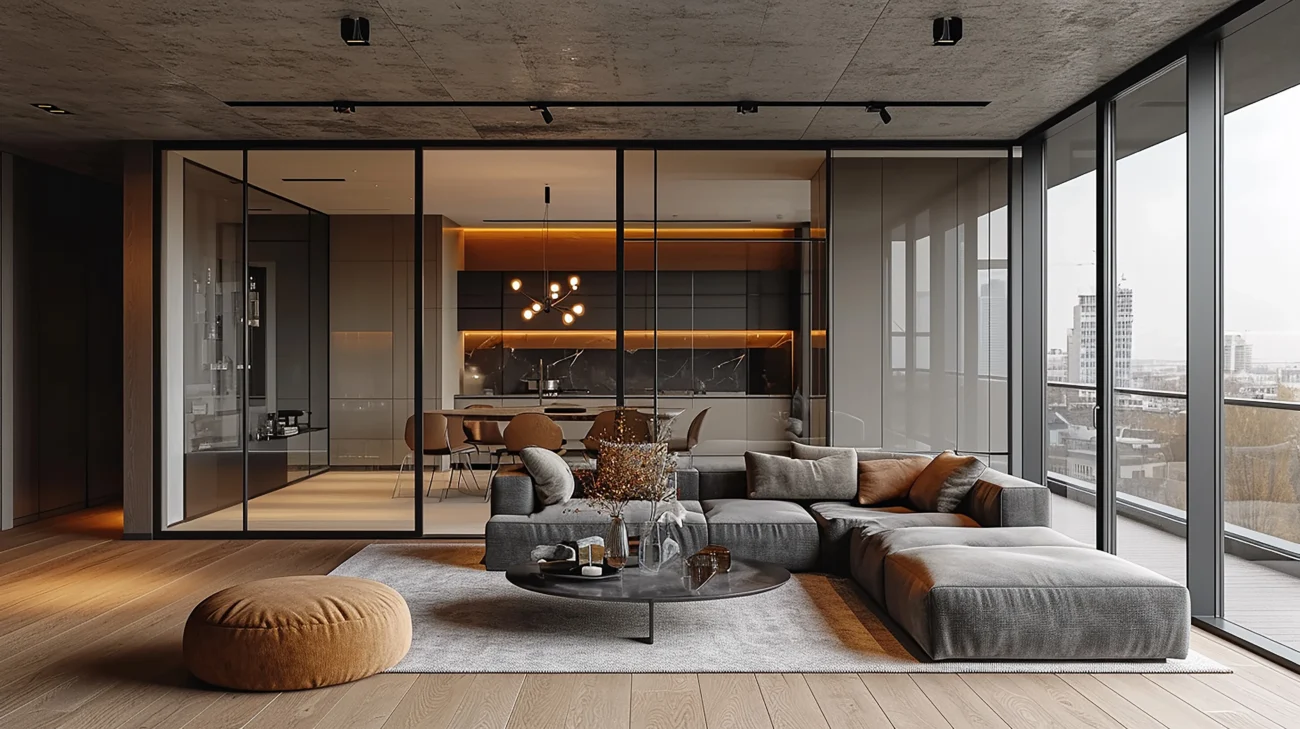 slim profile glass partition in office setting