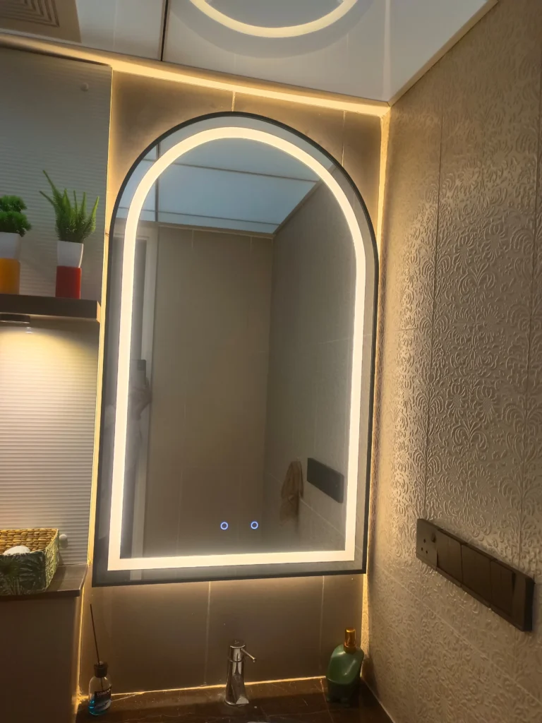 gate shape led mirror with frame and outer light