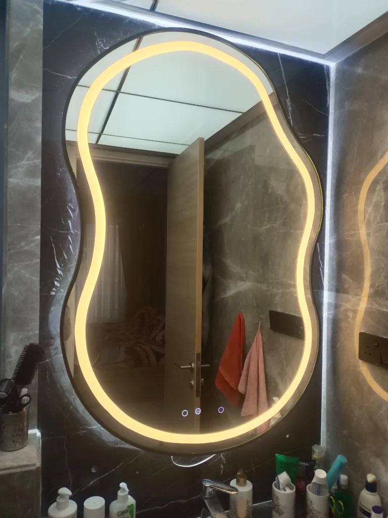 shape led mirror with frame