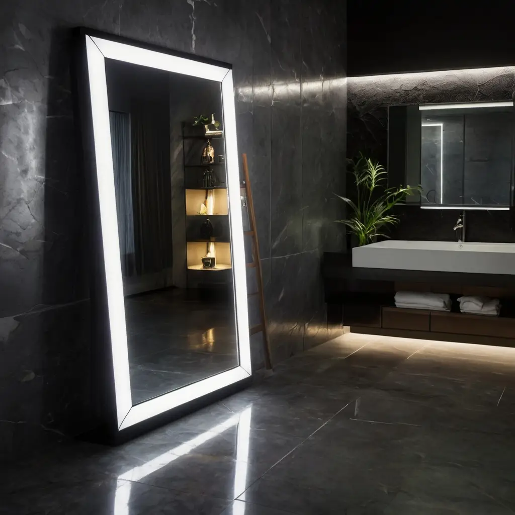 Custom LED bathroom mirror with touch sensor and backlit lighting manufactured in Pune