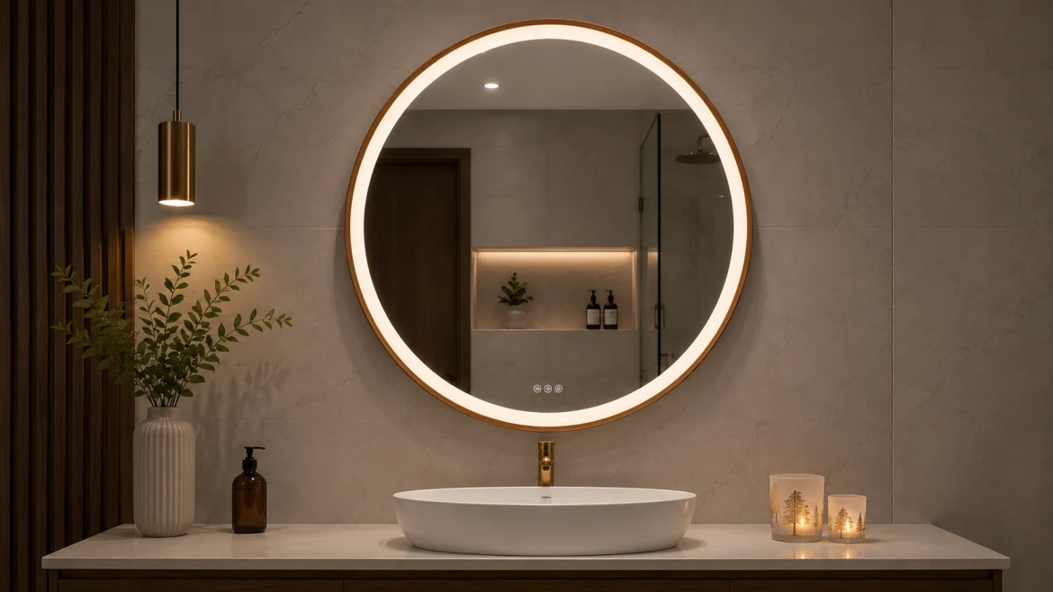 round led mirror with frame