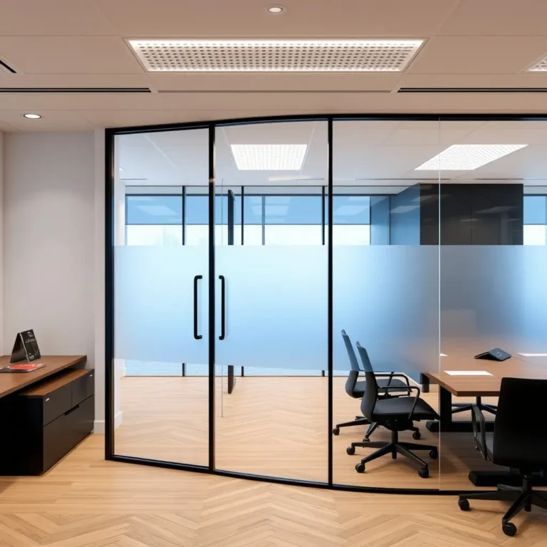 Slim aluminium profile glass partition for a modern office in Pune